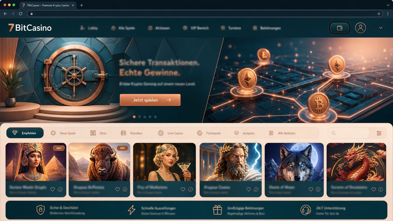Startseite von 7BitCasino mit Spielkategorien und Slot-Übersicht