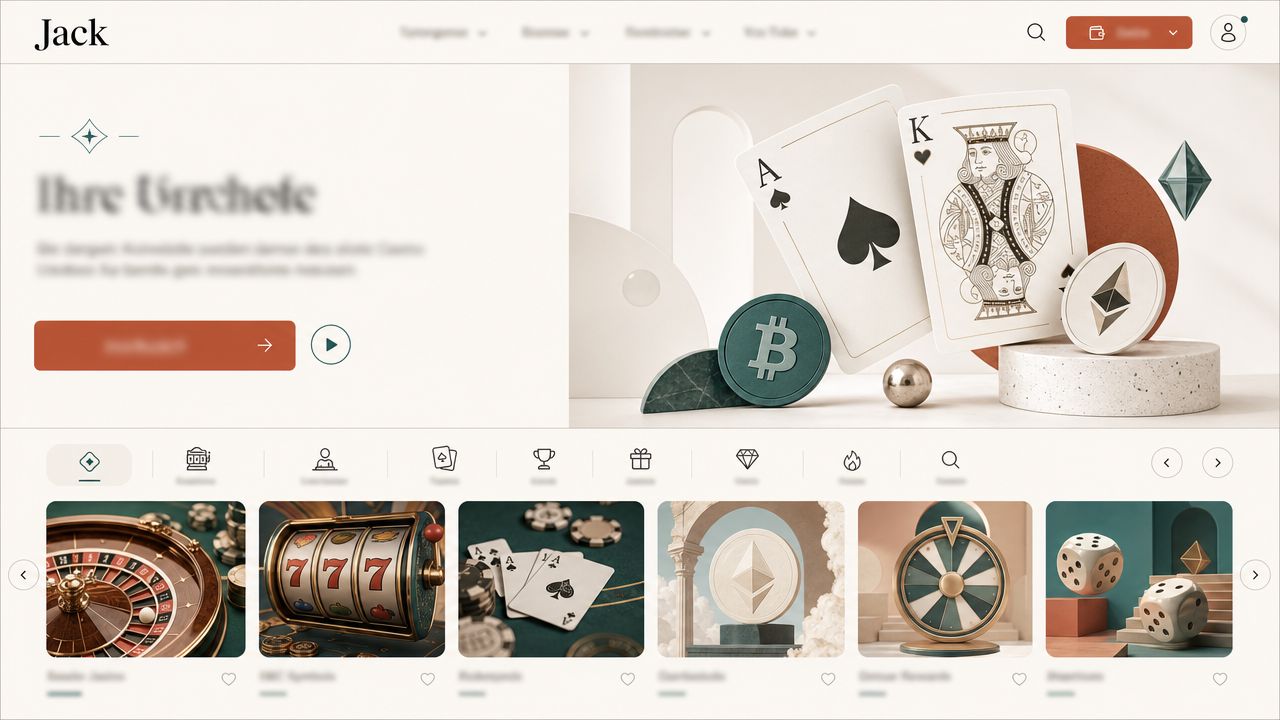 Startseite von Jack Casino mit Spielkategorien und Spielübersicht