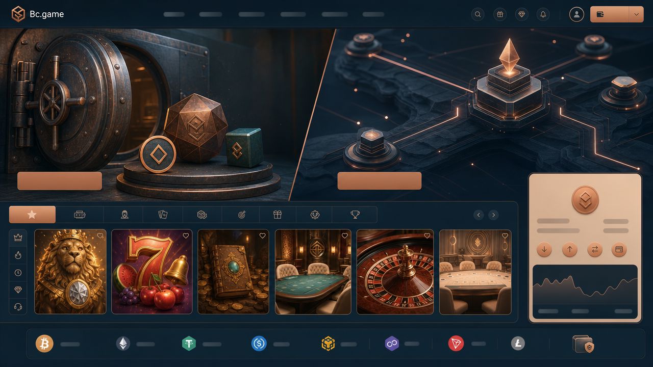 Startseite von Bc.game mit Spielkategorien und Wallet-Bereich